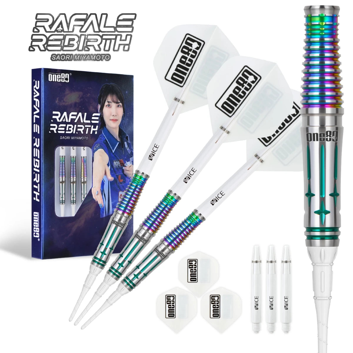 One80 Saori V3 Signature Dart Softip 19g, Rainbow