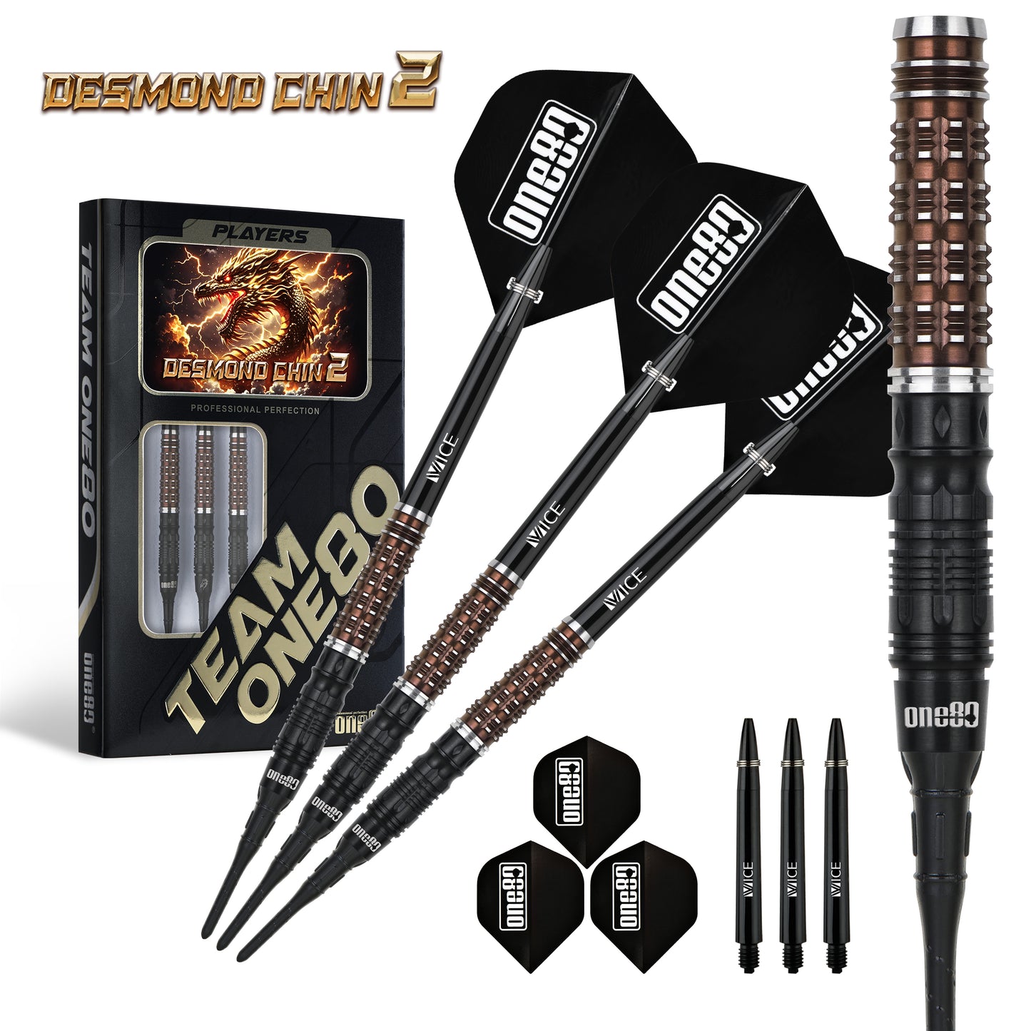 ONE80 Desmond Chin Signature Dart V2 Softtip 18,5g Black