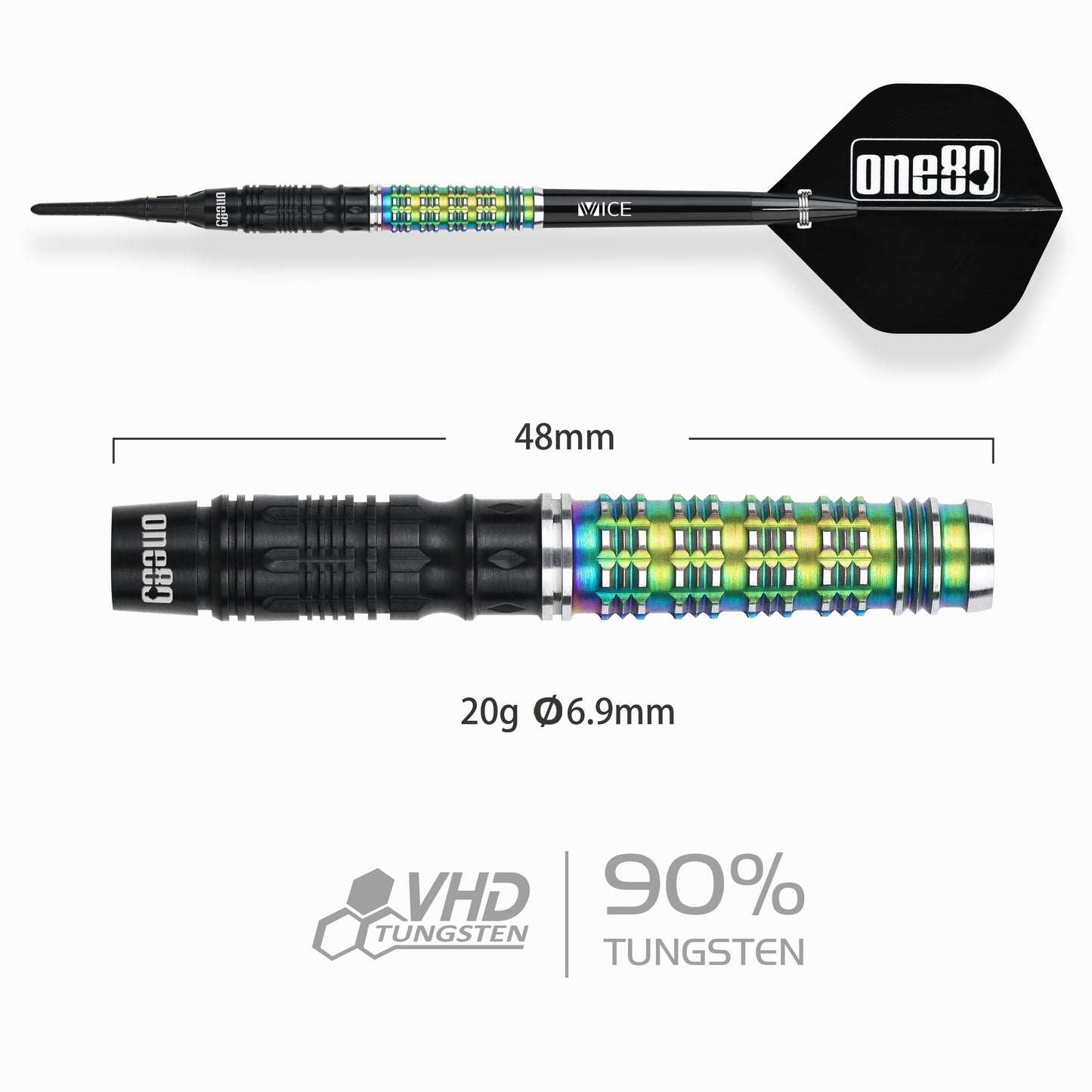 ONE80 Desmond Chin Signature Dart V2 Softtip 20g Black/Rainbow