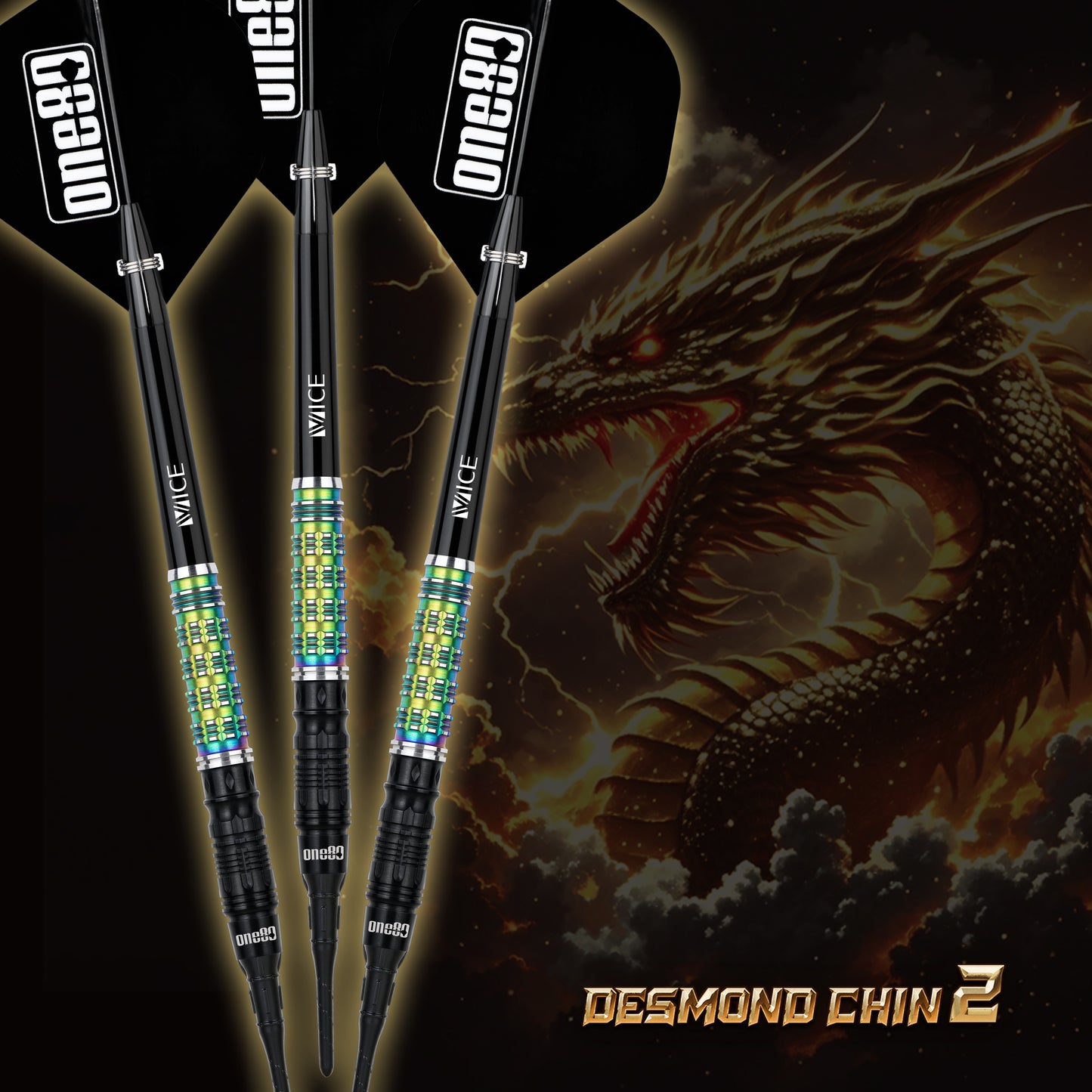 ONE80 Desmond Chin Signature Dart V2 Softtip 20g Black/Rainbow