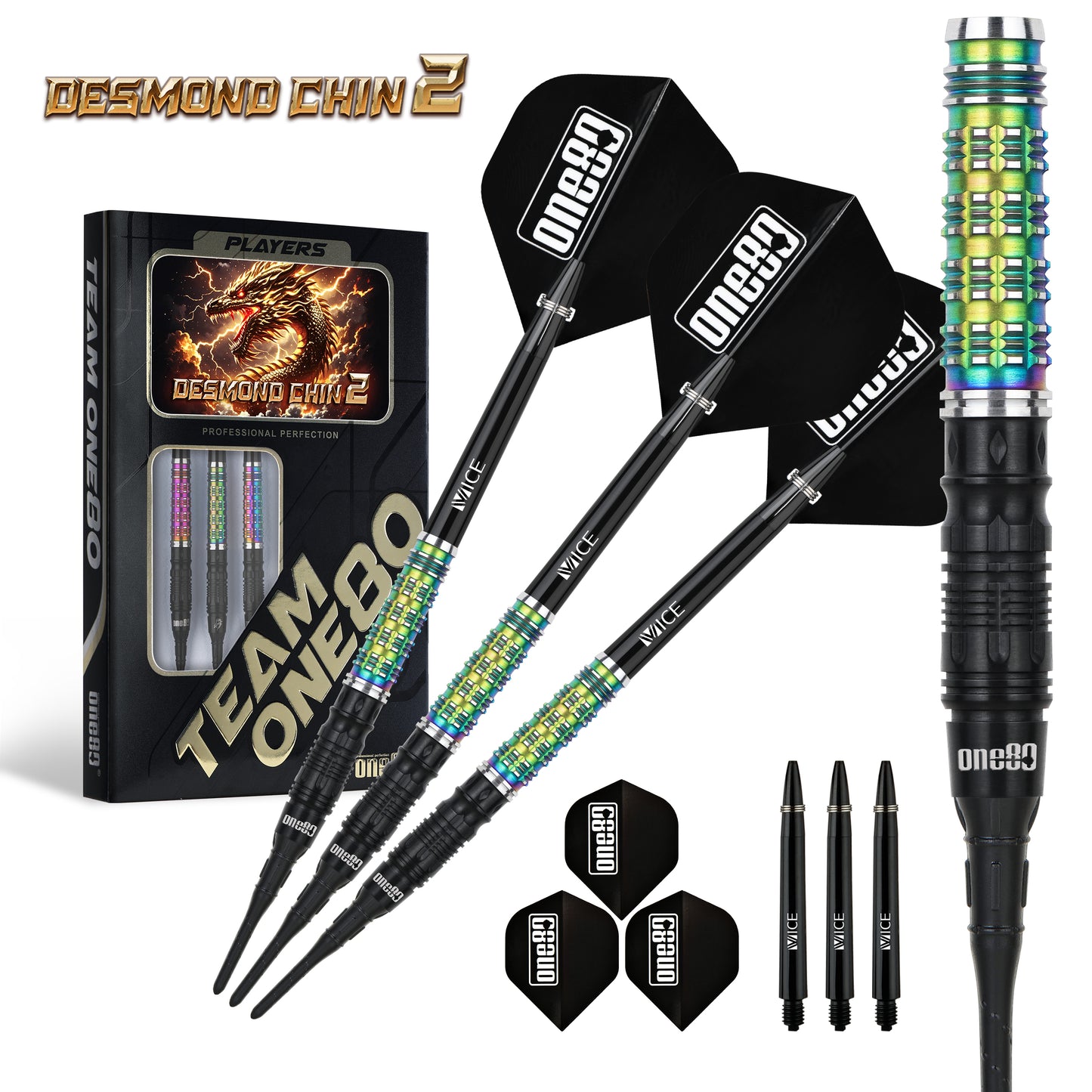 ONE80 Desmond Chin Signature Dart V2 Softtip 20g Black/Rainbow
