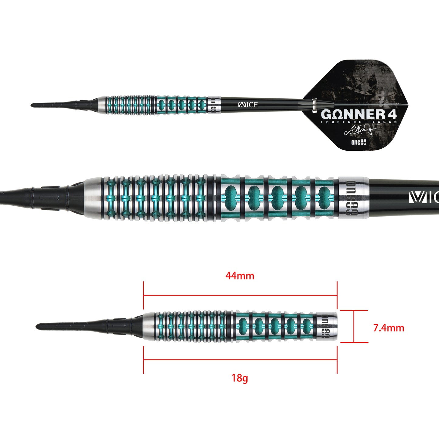 One80 GUNNER 4 Softtip 18g - Black&Jade