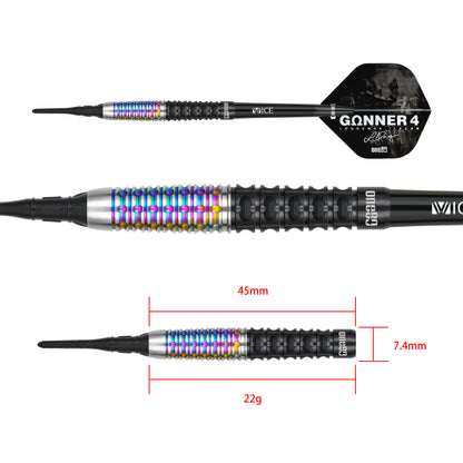 One80 GUNNER 4 Softip 22g - Black&Rainbow