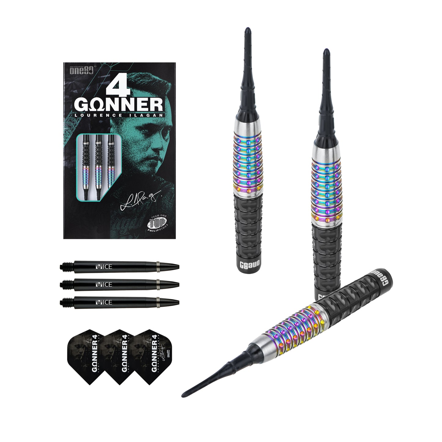 One80 GUNNER 4 Softip 22g - Black&Rainbow