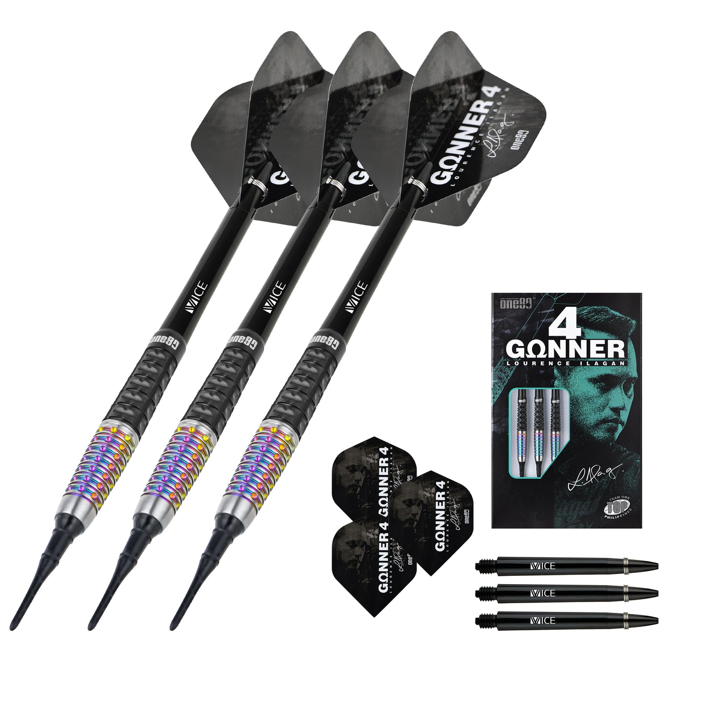 One80 GUNNER 4 Softip 22g - Black&Rainbow