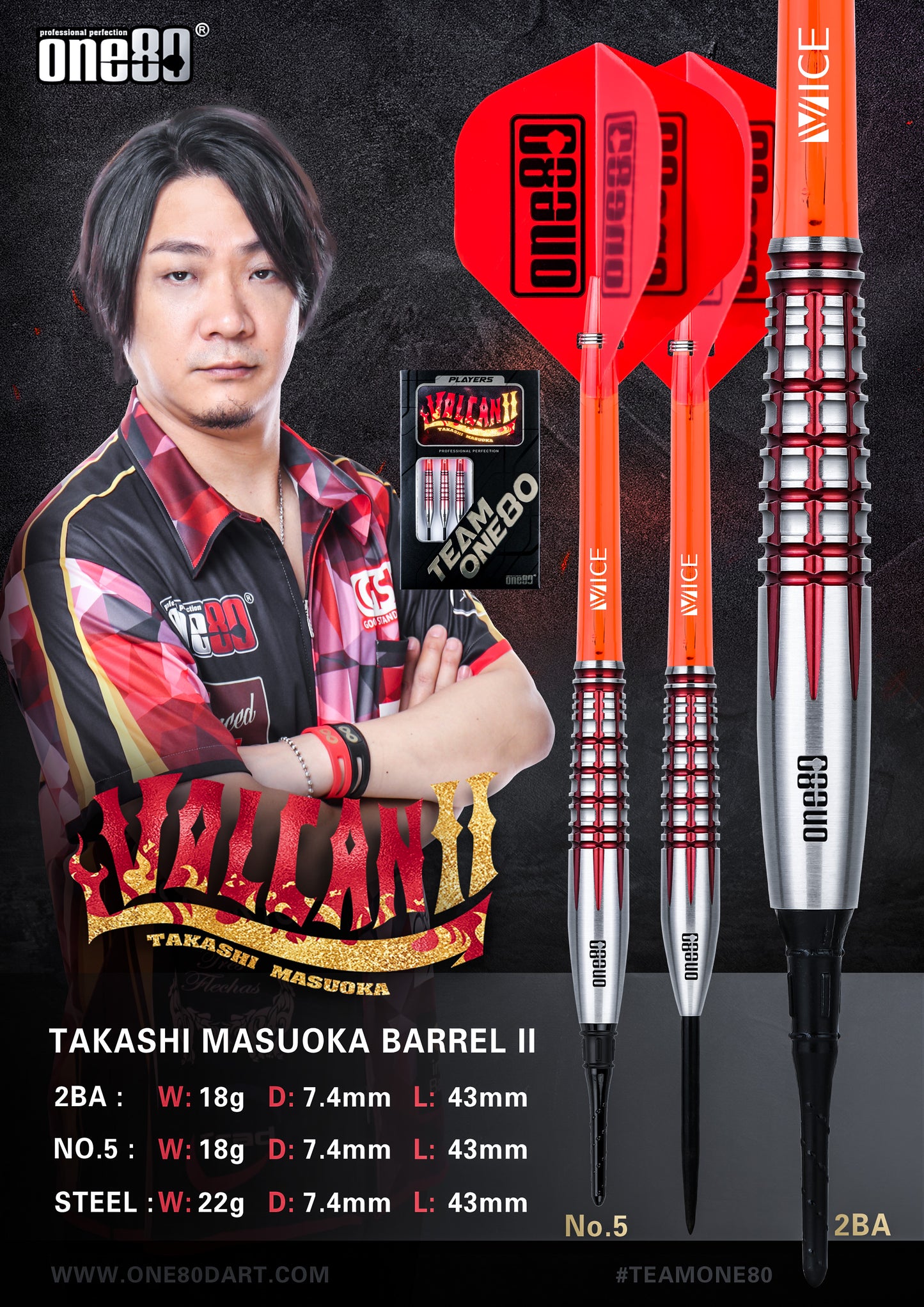 One80 Takashi Masuoka V2 Signature Darts Softtip 18g